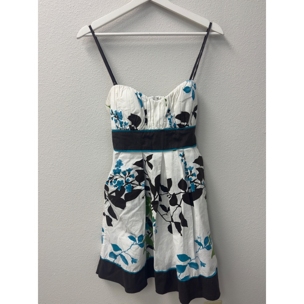 Speechless Floral Sundress Womens 11 White Black Blue Empire Waist Y2K Indie